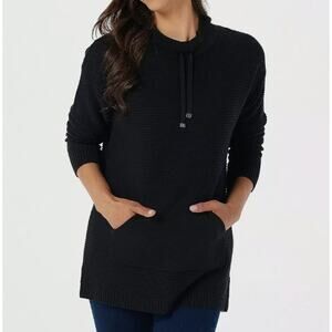 ISAAC MIZRAHI LIVE! NWT SOHO Funnel Neck Ribbed Sweater Kangaroo Pocket Black 1X